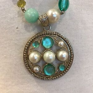 Necklace Aqua & Gold Medallion NEW